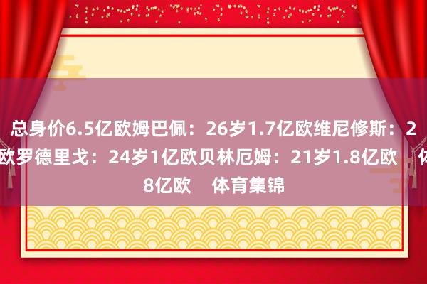 总身价6.5亿欧姆巴佩：26岁1.7亿欧维尼修斯：24岁2亿欧罗德里戈：24岁1亿欧贝林厄姆：21岁1.8亿欧    体育集锦